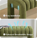 43’’ Bedroom Bench, Upholstered End of Bed Bench with Solid Wood Legs, Modern Small Dining Bench with Full Covered Fabrics for Entryway, Bedroom, Living Room (Green, Boucle)