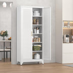 Kitchen Pantry Cabinet, 75" Tall White Metal Storage Cabinet with Doors and Shelves, Kitchen Cabinet for Kitchen, Dining Room, Living Room, Bathroom, Garage and Office