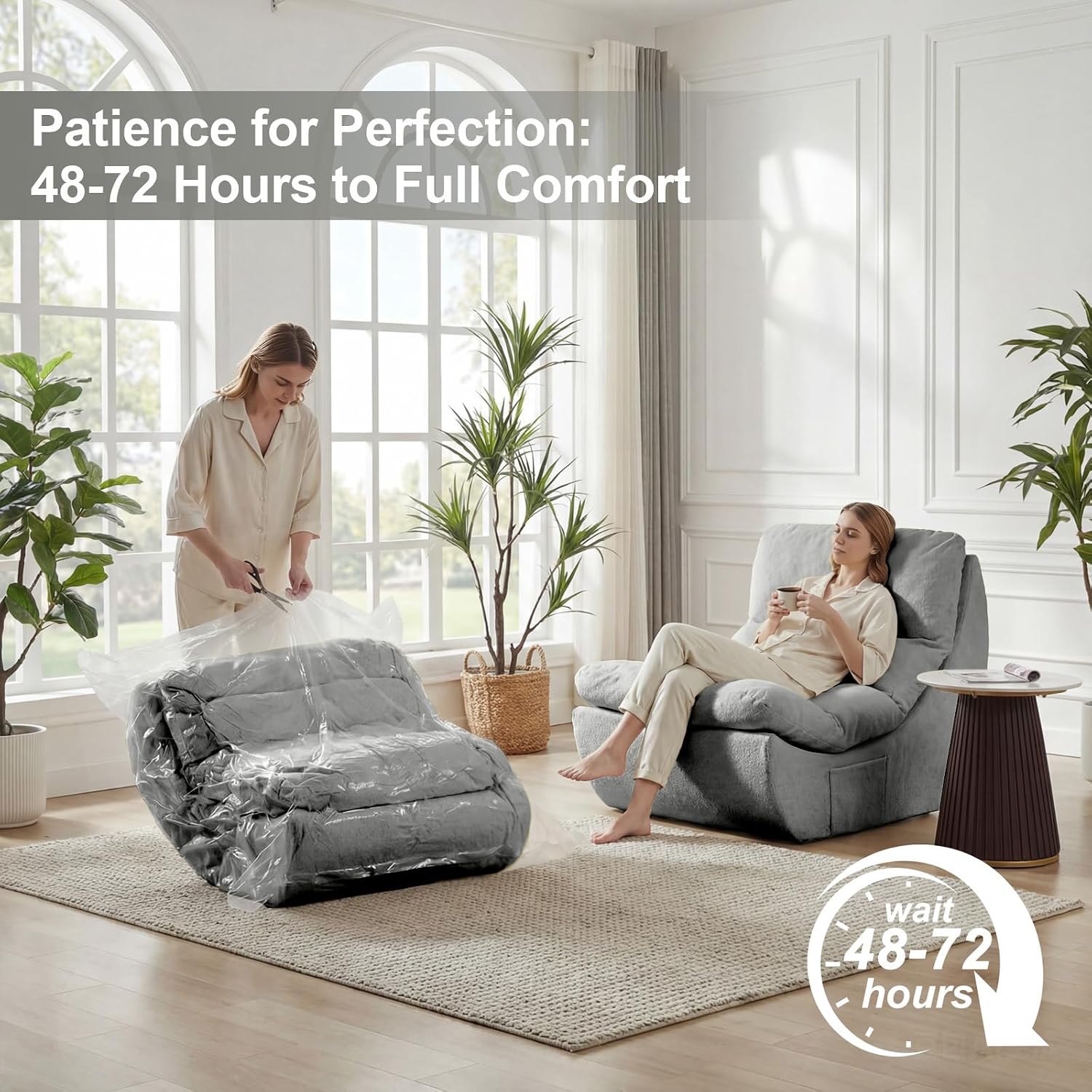 Comfy Reading Chair for Adults, Modular Sectional Sofa Bean Bag Chair, Cloud Couch Style with High Rebound Foam, Single Seat Compressible Sofa for Living Room & Bedroom, Grey