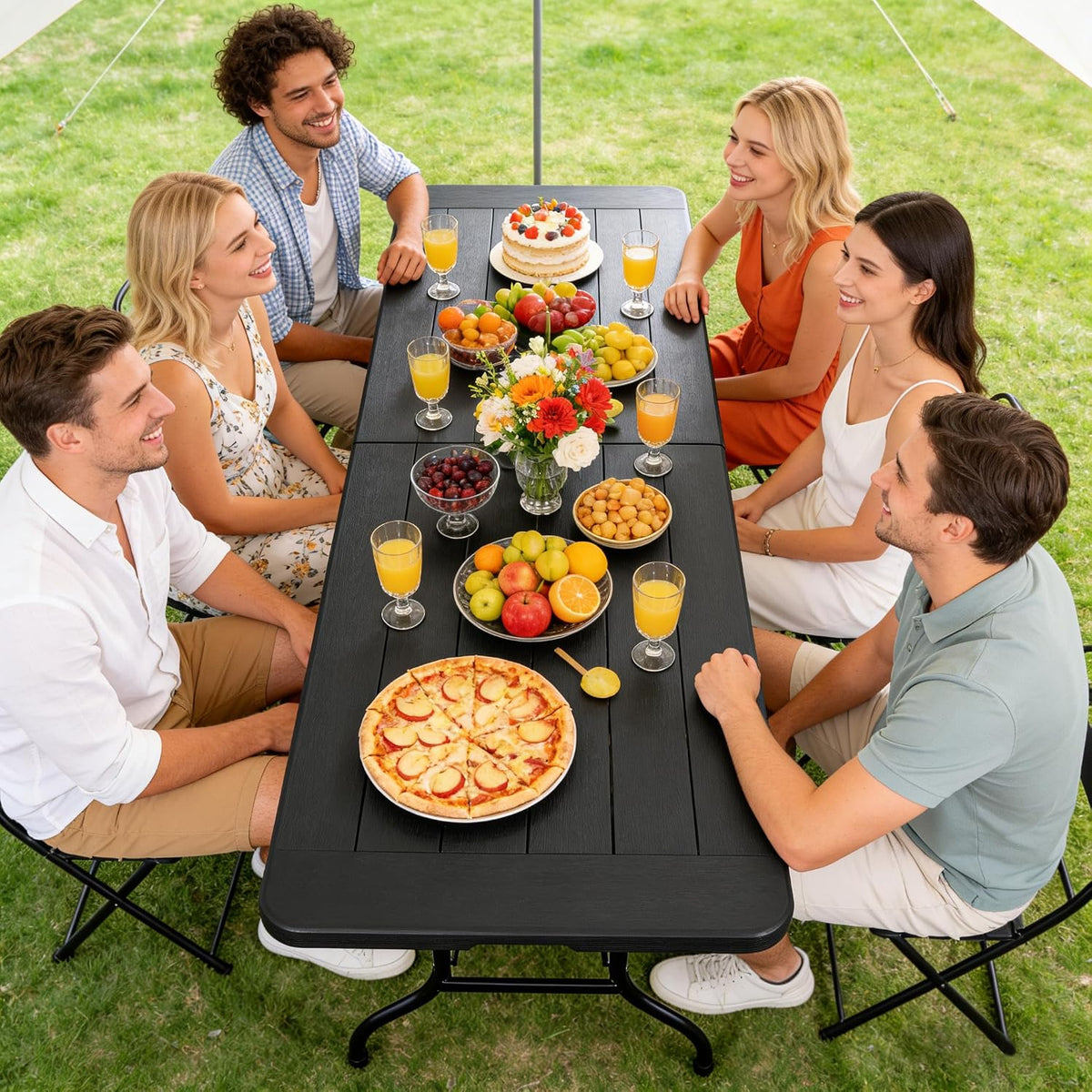 Portable Folding Table, Heavy Duty Plastic Event Picnic Table Indoor Outdoor Camping, 4FT with Handle Lock for Banquet, Black