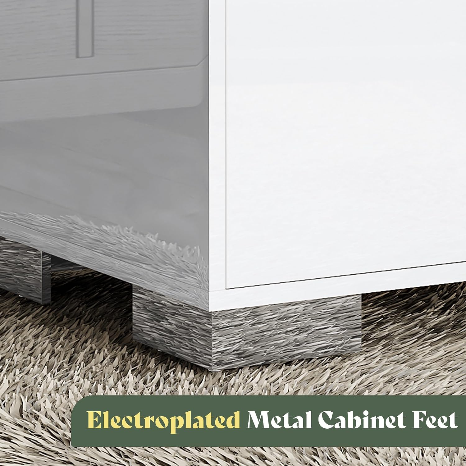 AMERLIFE Modern Nightstand, 23.6" End Table with 2 Drawers, White | Bedside Table for Bedroom, High Gloss UV Finish, Electroplated Pull Handle & Legs