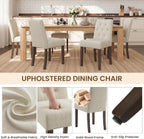 Dining Chairs Set of 2, Parsons Chairs for Small Spaces, Light Beige | Modern Dining Room Chairs with Solid Wooden Legs, Fabric Upholstered Kitchen Chairs for Restaurant & Cafe