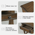 Lexicon Rectangle Wood Sofa Table with 2 Dovetail Drawers, Cherry Veneer Console Table with Antique Bronze Knobs & Sturdy Wood Construction for Elegant Living Room, Entryway, Easy Assembly, Brown