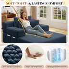 Chaise Lounge Chair Indoor, 60" Oversized Sleeper Couches W/Foldable Armrest Cloud Corduroy Upholstered Reading Chairs Floor Sofa Bed for Living Room No Assembly, Blue