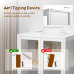 UNICOLY Display Cabinet with Glass Doors, Glass Display Cabinet 4-Tier, Metal Curio Display Cabinet with Tempered Glass Doors for Living Room, Plant, Display Shelf, Assembly Required, White