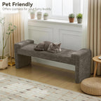58.7" Upholstered End of Bed Bench, Entryway Bench with Curved Armrests, Modern Bedroom Bench Seat with Solid Wood Frame for Living Room, Hallway, Brown