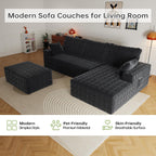 108" U-Shape Modular Sectional Cloud Couch with Ottoman, Deep Seat Couch with Oversized Chaise Lounge, Comfy Flannel Fabric Sofa for Living Room Bedroom Apartment Game Room Basement