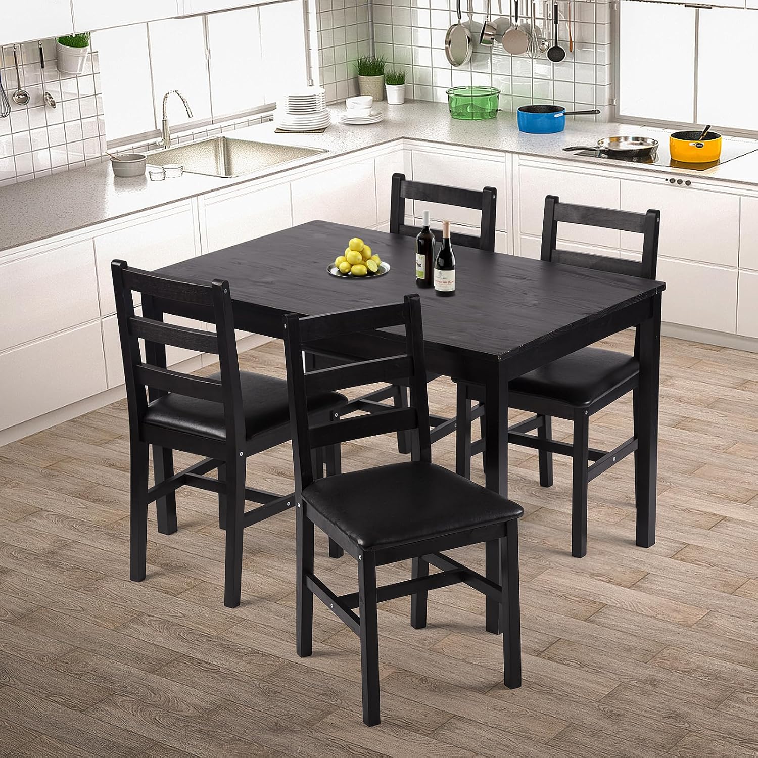 Dkelincs 5 Piece Dining Table Set Kitchen Table and Chairs for 4 Modern Wooden Rectangular Dining Room Table with 4 Chairs for Kitchen, Restaurant, Small Space, Dark Brown
