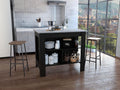 Kitchen Island with Three Storage Shelves and Marble Finish | Three open storage shelves and marble effect surface for organized kitchen storage