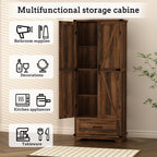 71" Farmhouse Kitchen Pantry Storage Cabinet with Drawer & 2 Barn Doors, Freestanding Cupboard with Adjustable Shelves, Modern Floor Cabinet for Kitchen, Dining Room, Living Room, Bathroom, Brown