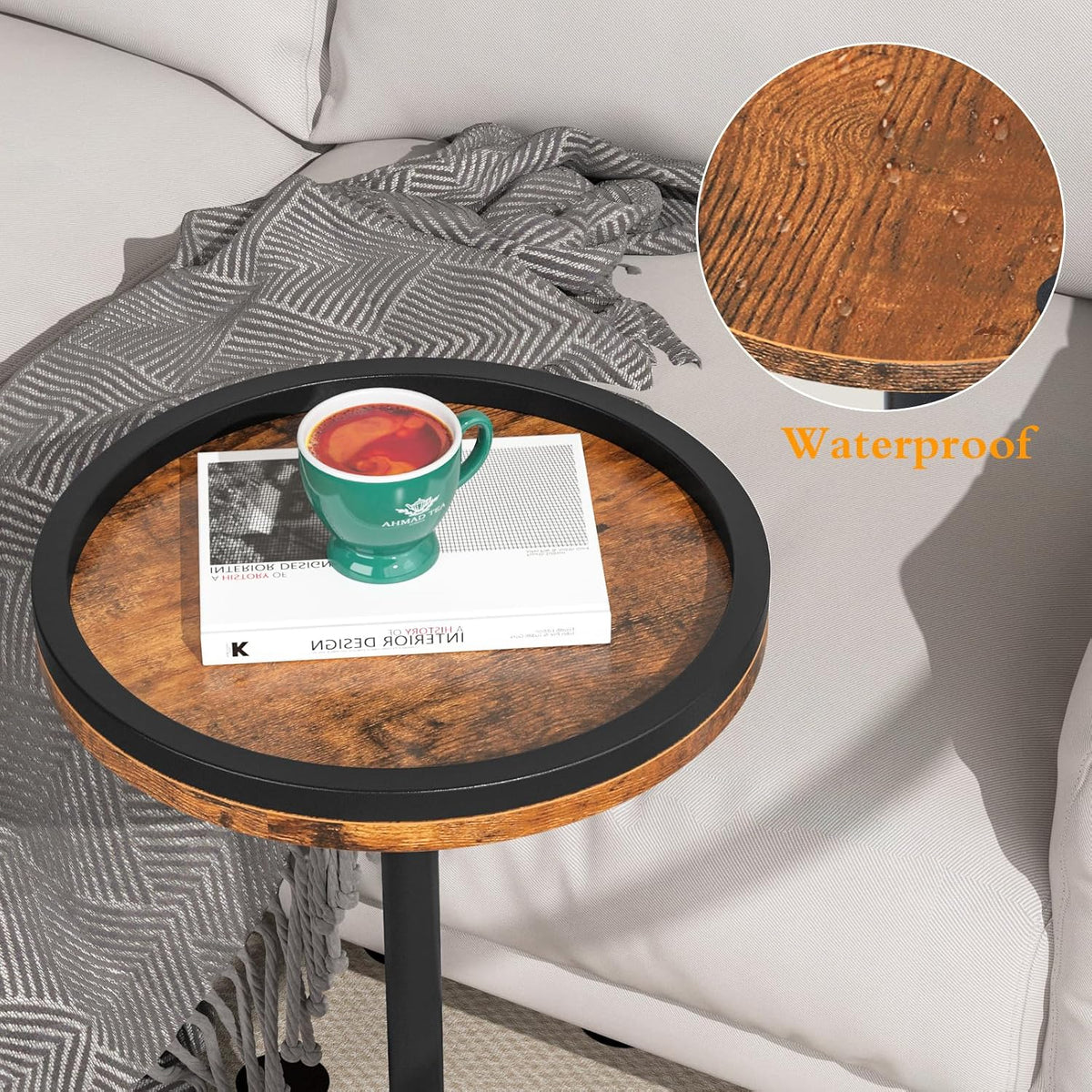 Small Side Table, Drink Table, Height Adjustable Round End Table, Pedestal Side Table for Small Spaces in Living Room, Bedroom, Brown