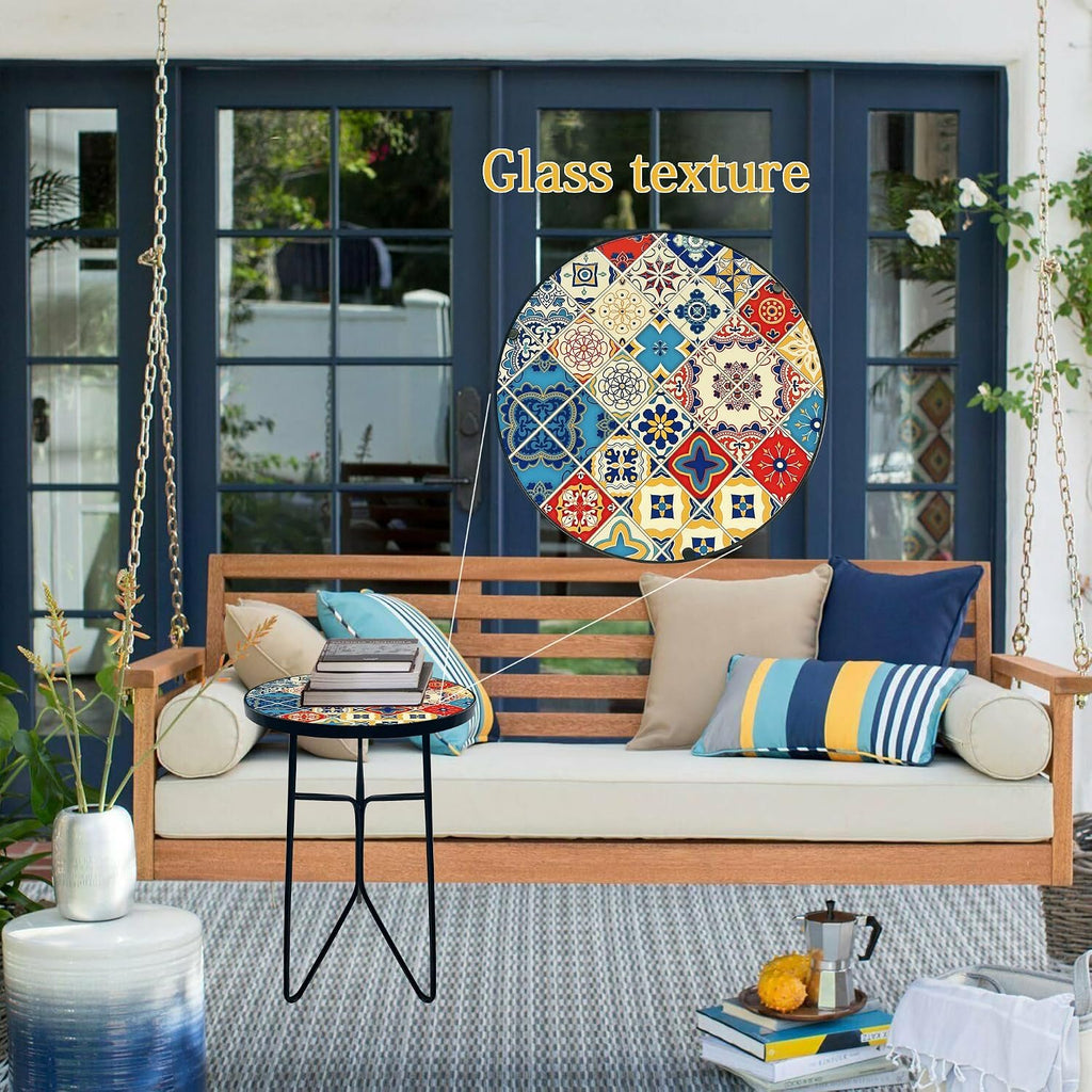 Mosaic Round Sode Tea Table, Outside Unique Furniture, Small End Outdoor Side Valentine's Day Dining Room Table, Indoor Balcony Outdoor Furniture, Balcony Patio Valentine's Day Decor