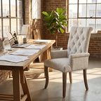 Upholstered Dining Chairs with Arms, Greyish Beige, 1 Pack | Tufted Chenille Kitchen Chairs with Arms, Modern Farmhouse Armchair with Nailhead Trim for Dining Room, Home Office