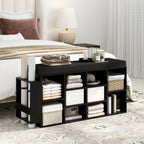 Giantex Shoe Storage Bench with Umbrella Stand, 10-Cubby Entryway Shoe Rack Organizer with Padded Seat, Adjustable & Removable Shelves for Hallway, Living Room & Bedroom (Black)
