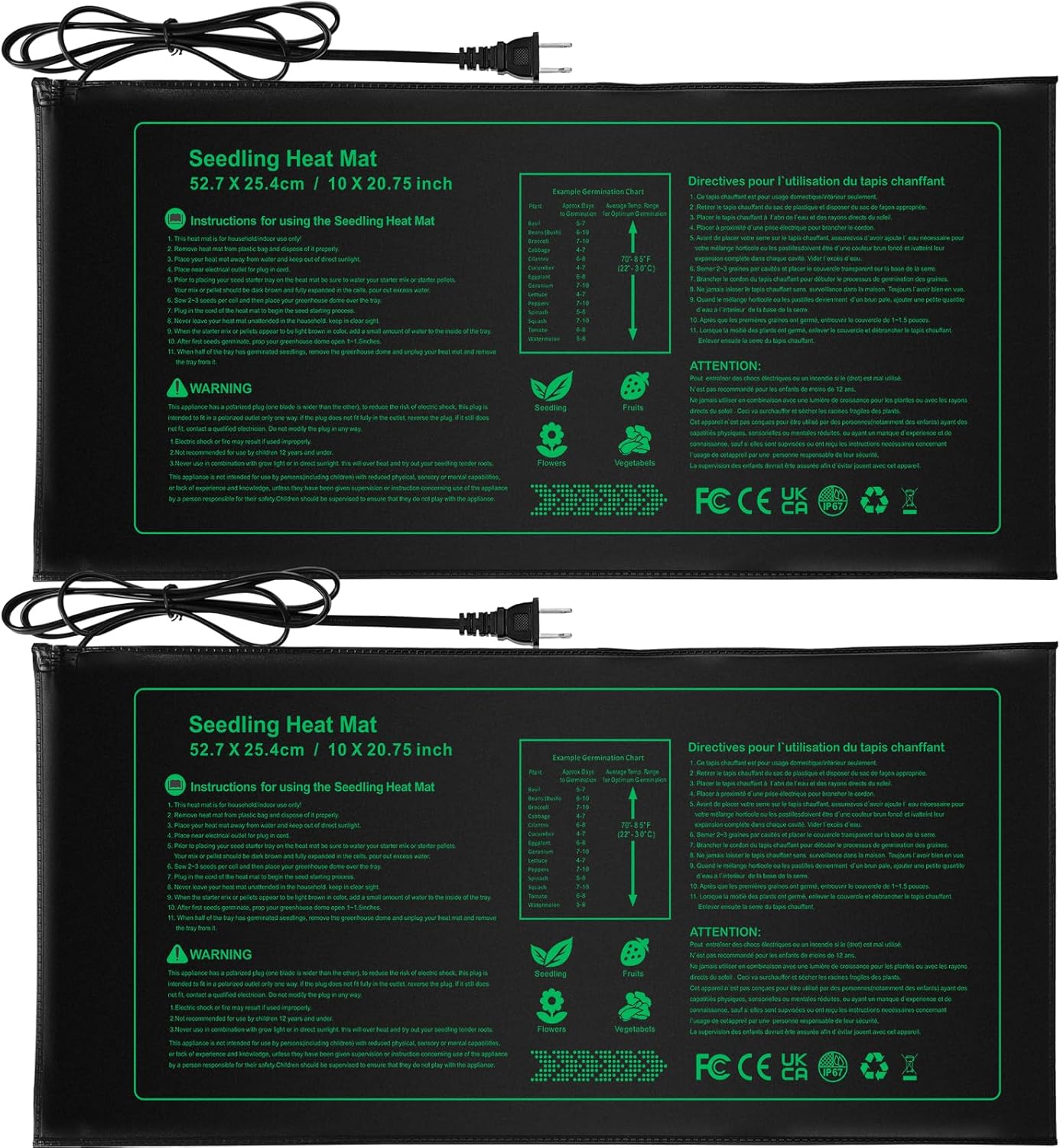 Seedling Heat Mat Durable Waterproof Plant Heating Pad 10"x 20.75" for Germination, Indoor Gardening, Greenhouse