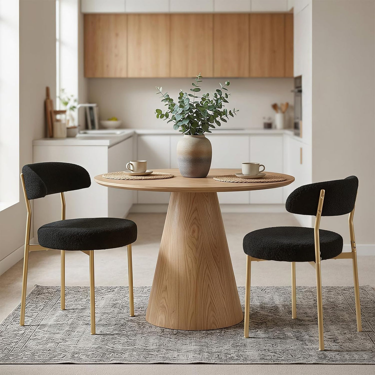 Black Boucle Dining Chair Set of 4, Modern Oval Upholstered Dining Chairs with Curved Back and Metal Leg for Dining Room,Restaurant,Kitchen Island(Gold Leg)