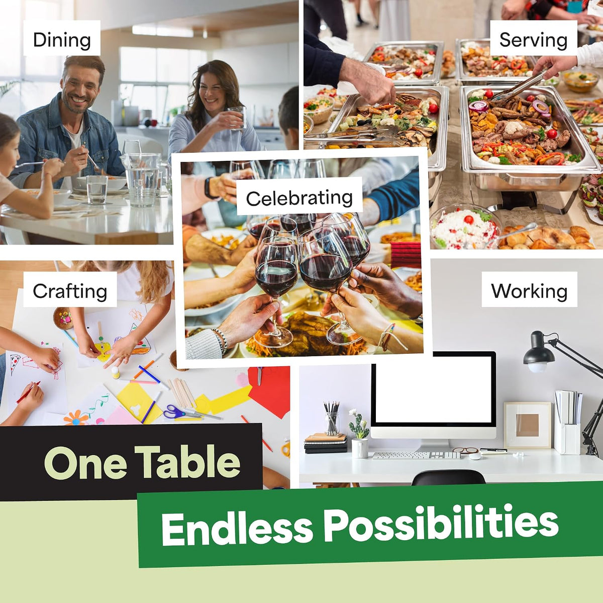 EconoHome Black 6ft Folding Table with Handle | Heavy-Duty Foldable Table | Portable Table for Indoor & Outdoor Use | Perfect for Events, Camping, Parties, Dining & More