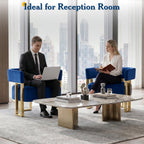 AODAILIHB Blue Modern Accent Chairs Set of 2, Velvet Barrel Chairs with Gold Metal Legs - Upholstered Armchairs for Living Room, Bedroom, Lounge & Waiting Room