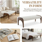 LukeAlon 51-Inch Extra Long Upholstered Bench with Cute Solid Walnut Rubber Wood Legs, Minimalist Bed End Bench for Bedroom, Living Room, Dining Table, Entryway Hallway Seat, Fur Fabric in Beige