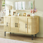 HUAHUU Sideboard Buffet Cabinet with Storage, 47.2" Rattan Sideboard Cabinet with Adjustable Shelf, Metal Legs, Modern Buffet Sideboard for Kitchen, Living Room, Entryway, Natural Oak