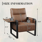 Upholstered Living Room Chair Armchair Set of 2, Mid Century Faux Leather Metal Accent Chair, Reception Couch Office Guest Chair Slipper Club Lounge Single Sofa with Sidetable for Bedroom-Brown