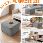 23in Square Pouf Ottoman, Large Corduroy Ottoman Foot Rest with Solid High-Density Foam, Removable Washable Cover, Soft Floor Foot Stool for Living Room, Bedroom, Grey