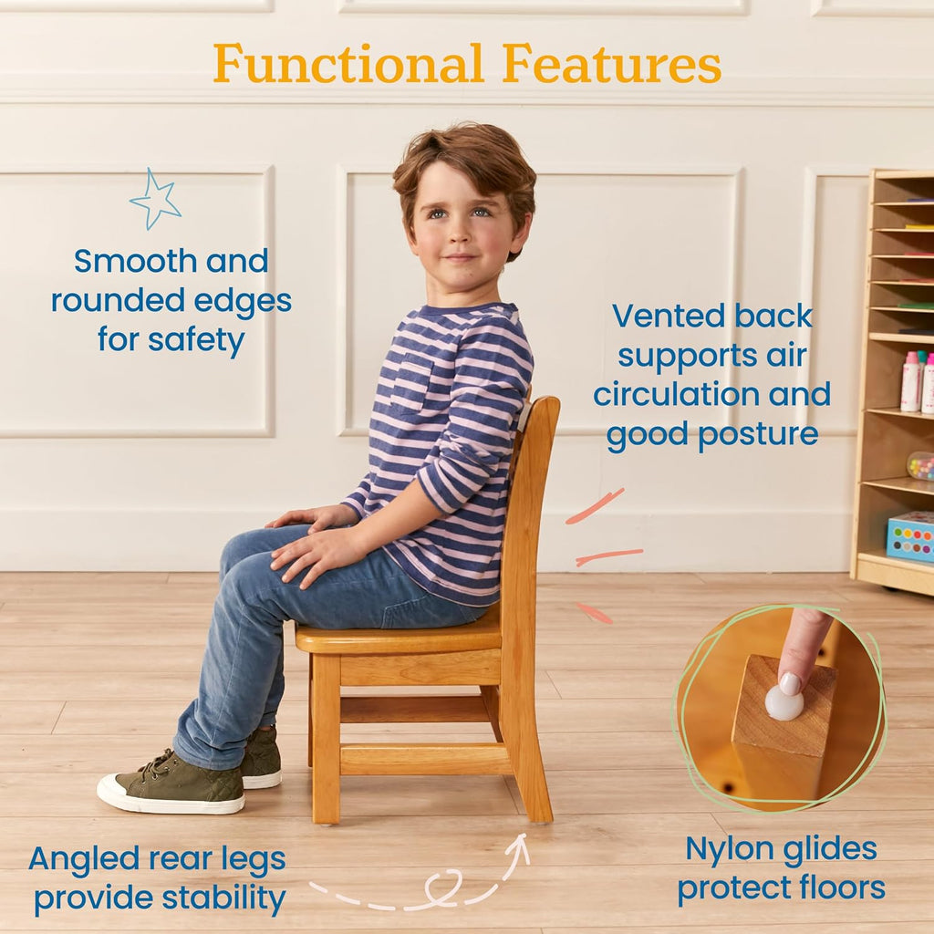 ECR4Kids 30in D Round Hardwood Table with 20in Legs and Two 10in Chairs, Kids Furniture, Honey, 3-Piece | Durable rubberwood, GREENGUARD Gold Certified, ANSI/BIFMA Compliant, 2-4 years, 74 lb seat capacity, classroom & home use