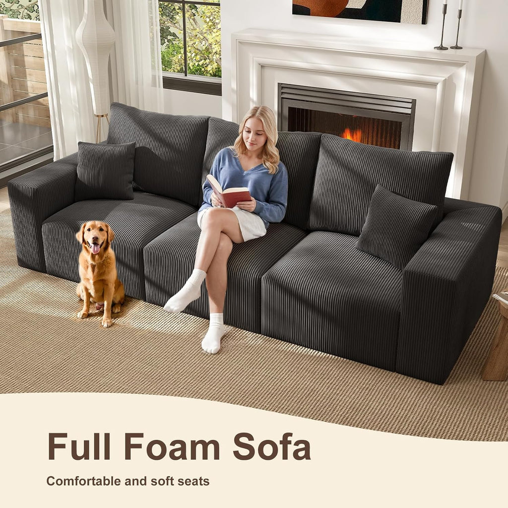 2 Square Cloud Footstool for Living Room, No Assembly Modular Corduroy Convertible Seat, Modern Style Sofa Accessory for Lounge or Bedroom