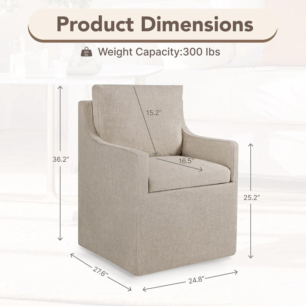 KISLOT Upholstered Dining Chairs Set of 1 with Washable Cover, Khaki | Modern Rolling Dining Room Chairs with Casters, Hidden Storage Seat, Linen Look Fabric, Padded Kitchen Accent Chairs