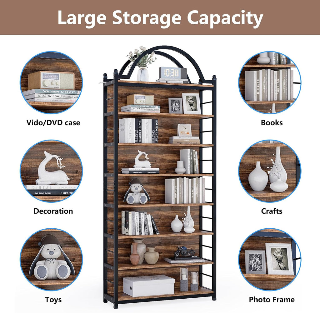CD Storage Rack Holds 400+ CDs, 8-Tier CD DVD Storage Tower Organizer, Large Media Storage Shelf with Adjustable Feet for Living Room Bedroom Home Entertainment, Rustic Brown