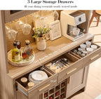 77" Tall Pantry Cabinet & Coffee Bar Cabinet with Storage,Natural Oak | Wine Cabinet for Dining Room Home with LED Lighting & Charging Station, Bar Cabinets for Kitchen,Dining Room, Living Room