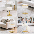 Adjustable Vanity Stool, Velvet Makeup Stool with Storage Beige | Small Vanity Chair, 360° Swivel Round Ottoman with Gold Base for Living Room, Bedroom