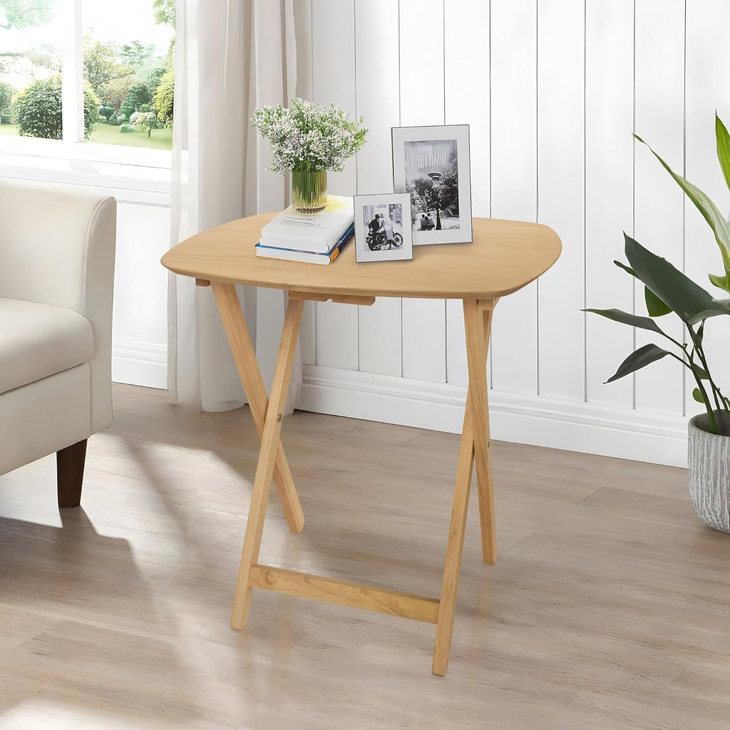 eHemco Hardwood Folding TV Tray Tables, 25.5 Inches, Set of 2 | Oversized, Natural, For Eating