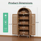 70" Tall Arched Kitchen Pantry with 5-Tier Storage Space, Boho Storage Cabinet with Hollow Carved Door, Modern Farmhouse Versatile Cupboard for Kitchen, Dining Room, Living Room, Walnut, 1 PCS