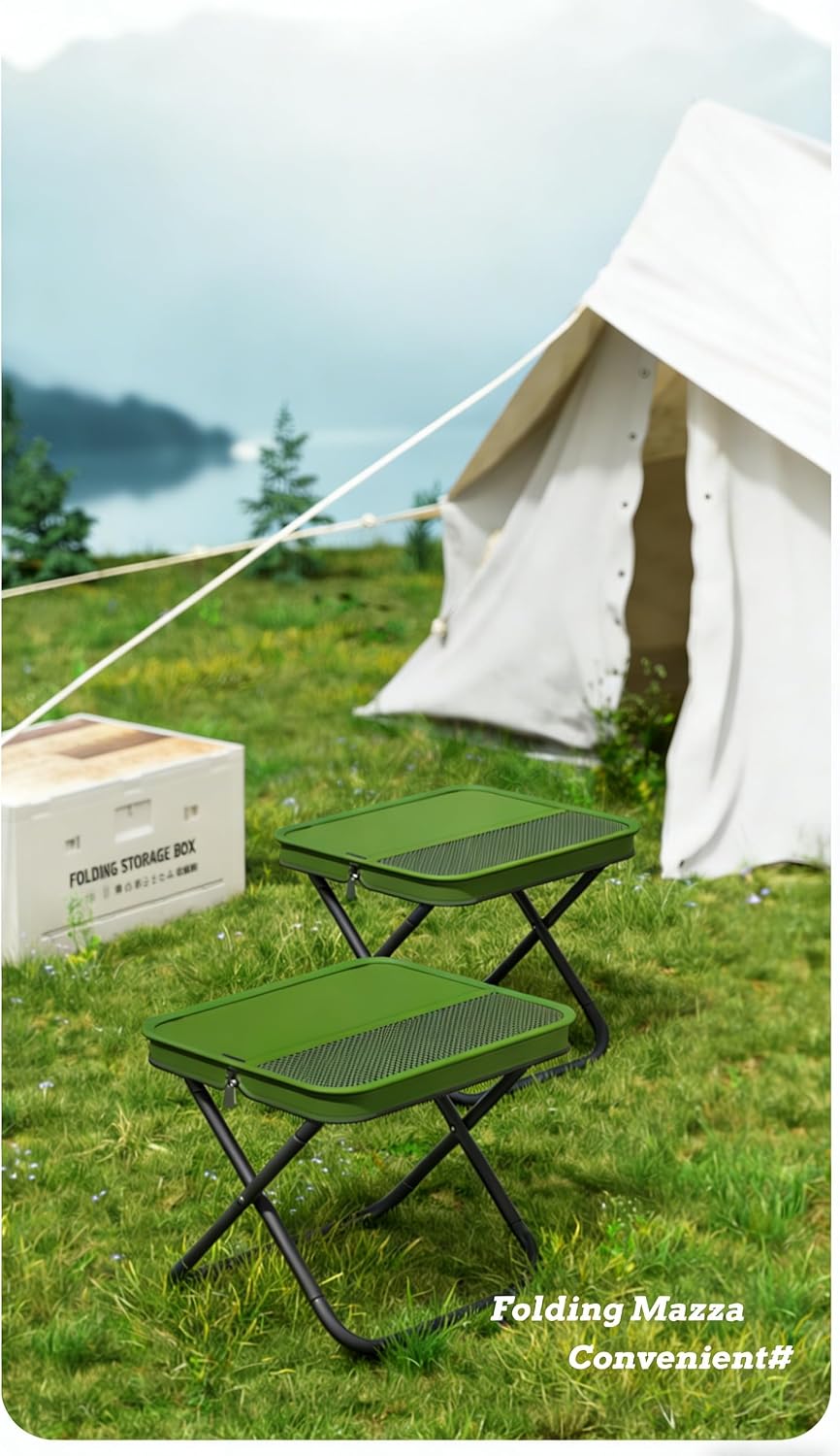 Portable Ultralight Travel Stool - Foldable Camping Chair with Storage Pocket, Handbag Style, Carbon Steel Frame, Supports Up to 180 LBS (OD Green)