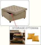 Oversized Square Ottoman with Storage for Living Room, Upholstered Fabric Tufted Footstool with Storage, Mid Century Modern Ottoman Foot Rest for Chair, Camel