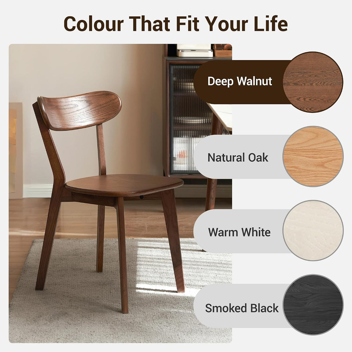 YESWOOD Oak Dining Chairs Set of 4, 100% Solid Wood Kitchen Chairs with Curved Backrest, Mid Century Modern & Farmhouse Side Chairs for Dining Room, Living Room, Study, Walnut