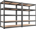 REIBII 2400LBS Garage Shelving 5 Tier Storage Shelves Heavy Duty, Adjustable Metal Shelving Unit,Garage Shelves for Basement,Warehouse,Pantry,Closet,Kitchen 72" H x 35.55" W x 16" D,2 Pack | Heavy Duty