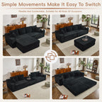 106" Modular Cloud Sofa Couch Convertible Sectional with High Density Foam, 4-in-1 Sofa Bed/Tatami/L-Shape Couch, No Assembly Required Black Couch