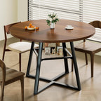 47 Inch Round Dining Table for 4-6, Space Saving Circle Kitchen Table with Storage, Mid Century Modern Dinner Table with Metal Legs, Wooden Farmhouse Dining Room Table for Living Room, Walnut