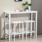 Finnhomy 47" Industrial Bar Table Set with 2 Stools - Counter Height Dining & Pub Table for Small Spaces, Kitchen, Apartment, Breakfast Nook - Metal & Wood, Space-Saving Furniture - White