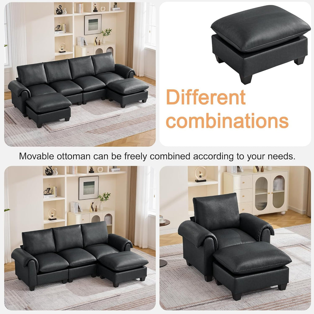 31.5" Faux Leather Large Square Ottoman, Oversized Upholstered Footrest for Living Room, Bedroom, Entryway, Black