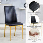7 Pieces Modern Dining Table Set 63" Black Marble Dining Table Set for Rectangle Dining Room Table and 6 Black PU Leather Chairs for Kitchen, Office, Meeting Room, Restaurant