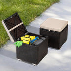 NUU GARDEN Outdoor 2 Piece Outdoor Patio Ottoman, All Weather Rattan Wicker Ottoman Seat, Outdoor Footstool Footrest Seat with Removable Cushion, for Patio, Backyard, Side Table, Black and Beige