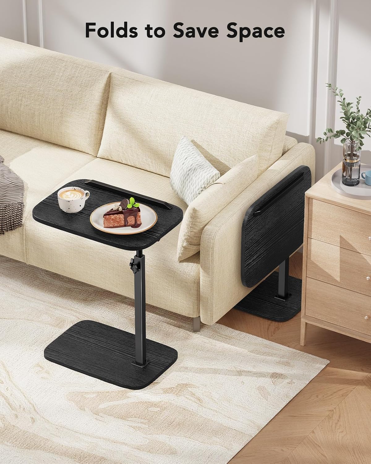 HUANUO TV Tray with Height Adjustment, 360° Swivel, 90° Tilt, Black | 19"–31.5" Height Range, Dual Knobs & Crossbeam for Stability, Anti-slip Bar, Foldable, for Eating & Working Beside Sofa, Bed