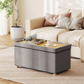GOFLAME 30 Inches Storage Ottoman Bench, Linen Fabric Footstool with Flip Top Tray, Padded Foot Rest Stool, Rectangular Eed of Bed Bench, Storage Chest for Living Room, Entryway, Bedroom