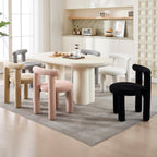 Boucle Dining Chairs Set of 2, Mid Morden Century Chairs with Curved Back Round Upholstered Round Dining Chairs, Armless,for Bedroom Kitchen and Dining Living Reading Room Reception, Pink