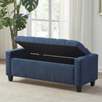 Zihanhome Ottoman with Storage, 48.8" Fabric Storage Ottoman Bench with Hinge, Bedroom Bench, Upholstered Benches with Seating for Living Room, Entryway (Dark Blue)