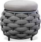 Round Patio Ottoman: Woven Textilene Rope Footstool with φ15.8'' Cushion, Aluminum Frame Footrest, All-Weather Foot Rest for Balcony Garden Deck Outdoor, No Assembly, Dark Gray