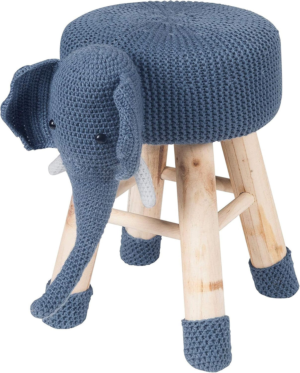 Animal Ottoman Stool, Polyester Upholstered Cute Elephant Foot Stool with Solid Pine Wood Legs, Portable Small Seat for Boy and Gril Bedroom